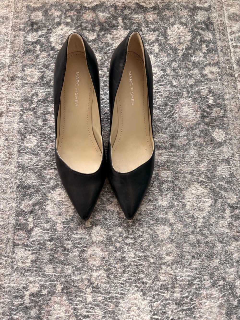 Marc Fisher Black Pointed-Toe Leather Pumps